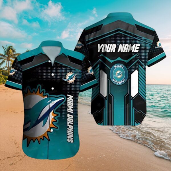 Dolphins Custom Cyber Wave Tropical Button-Up Shirt