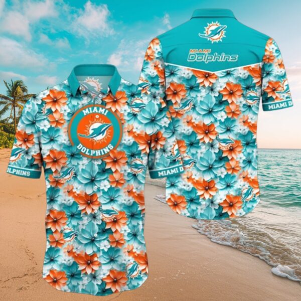 Dolphins Floral Aloha Shirt - Tropical Splash Fan Gear