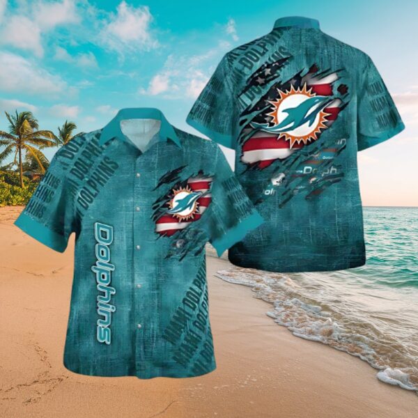 Dolphins Grunge Flag Aloha Shirt - Miami Fan Gear