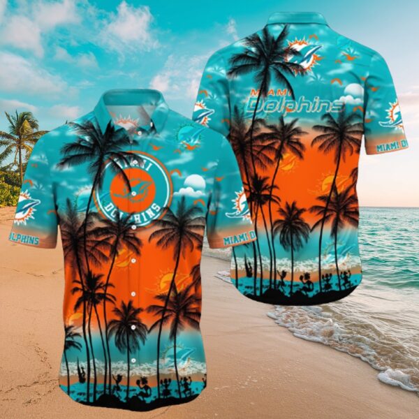 Dolphins Sunset Palm Beach Hawaiian Shirt - MLB Fan Gear