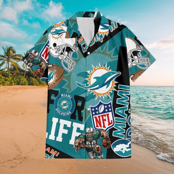 Men's Miami Dolphins For Life Tropical Button-Up Shirt - Image 2