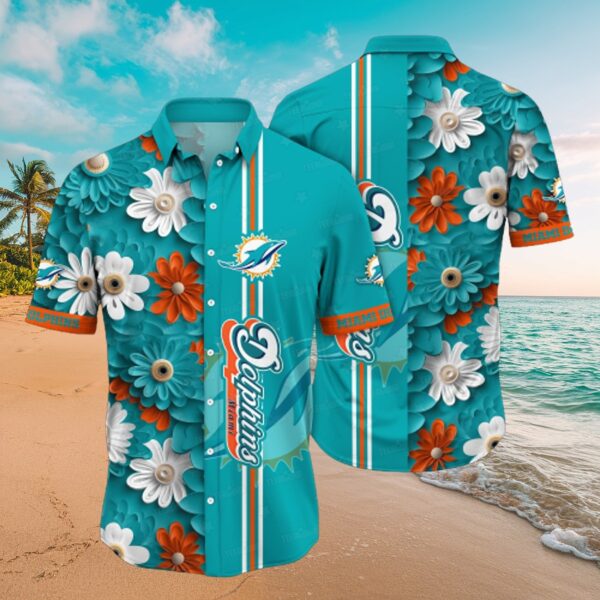Miami Dolphins Floral Stripe Tropical Aloha Shirt