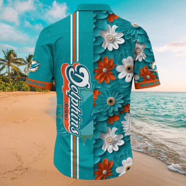 Miami Dolphins Floral Stripe Tropical Aloha Shirt - Image 3