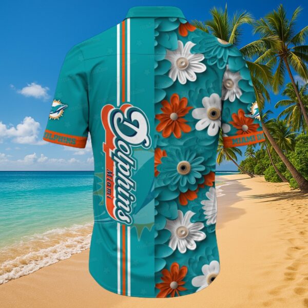 Miami Dolphins Floral Stripe Tropical Aloha Shirt - Image 6