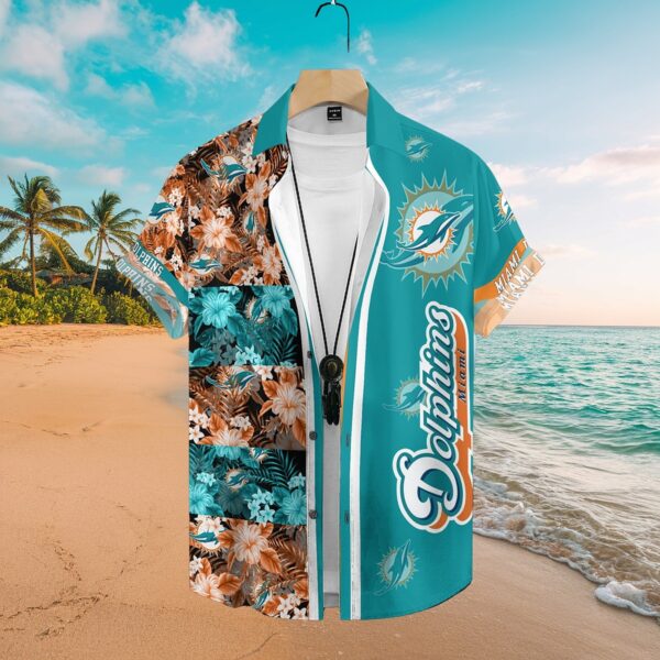 Miami Dolphins Split Tropical Floral Aloha Shirt