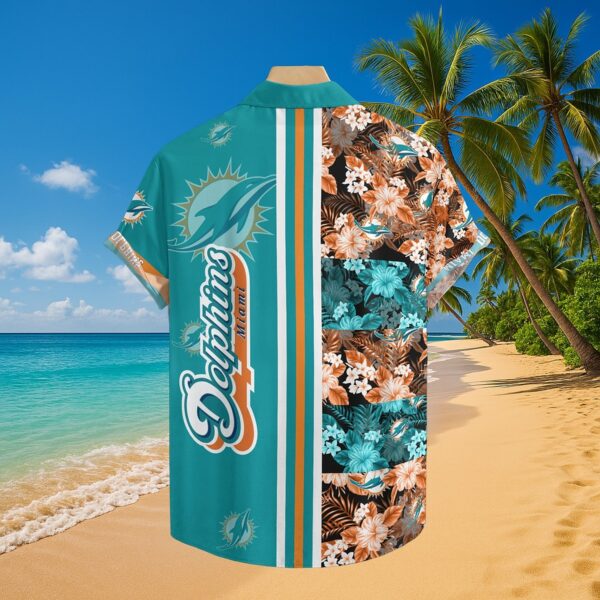 Miami Dolphins Split Tropical Floral Aloha Shirt - Image 3