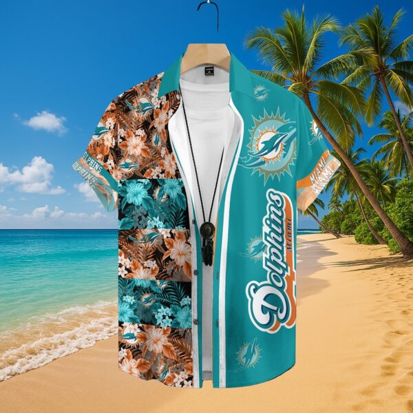 Miami Dolphins Split Tropical Floral Aloha Shirt - Image 4