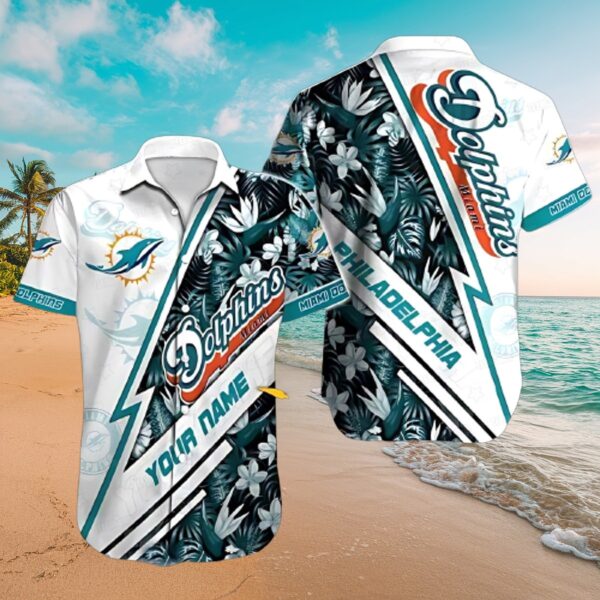Miami Dolphins Teal Tropical Floral Aloha Shirt