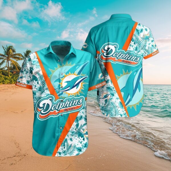 Miami Dolphins Teal Tropical Stripe Hawaiian Shirt