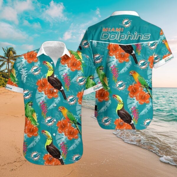 Miami Dolphins Tropical Bird & Blooms Aloha Shirt