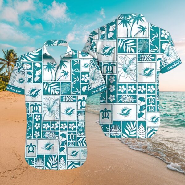 Miami Dolphins Tropical Block Print Aloha Shirt