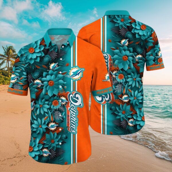 Miami Dolphins Tropical Floral Print Aloha Shirt