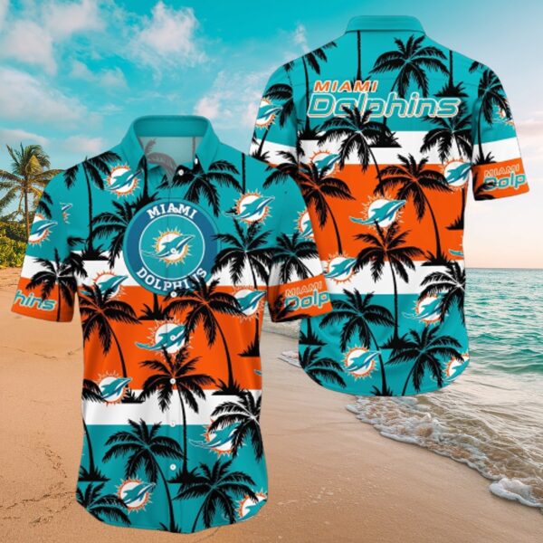 Miami Dolphins Tropical Palm & Stripe Hawaiian Shirt