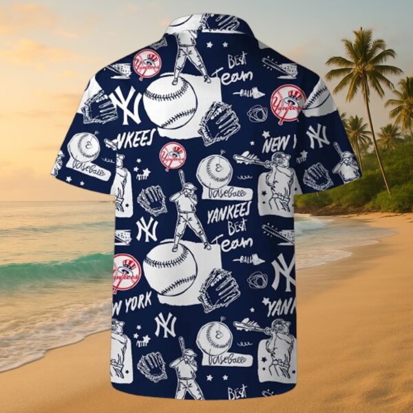 Yankees Navy Baseball Sketch Aloha Shirt - MLB Fan Gear - Image 3