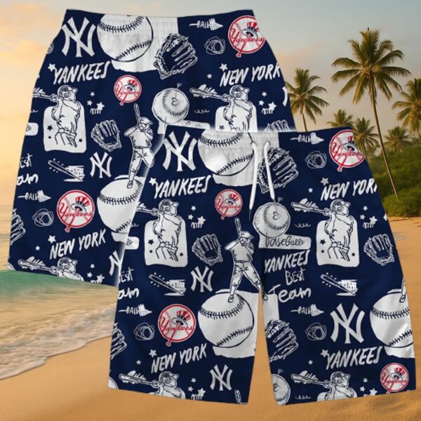Yankees Navy Baseball Sketch Aloha Shirt - MLB Fan Gear - Image 4