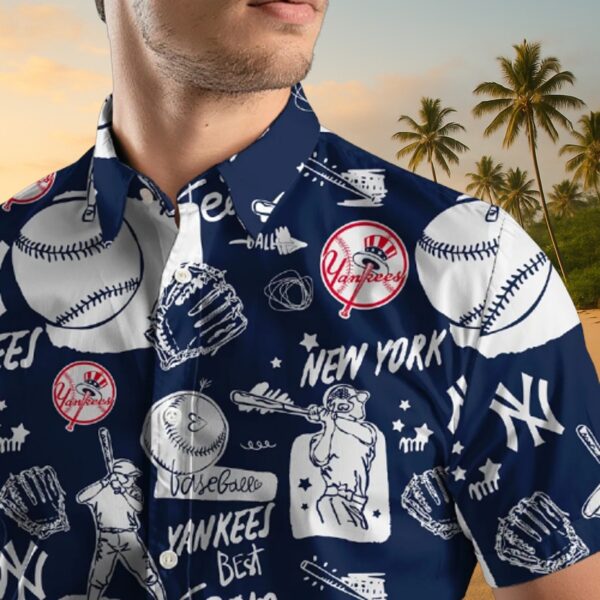 Yankees Navy Baseball Sketch Aloha Shirt - MLB Fan Gear - Image 5