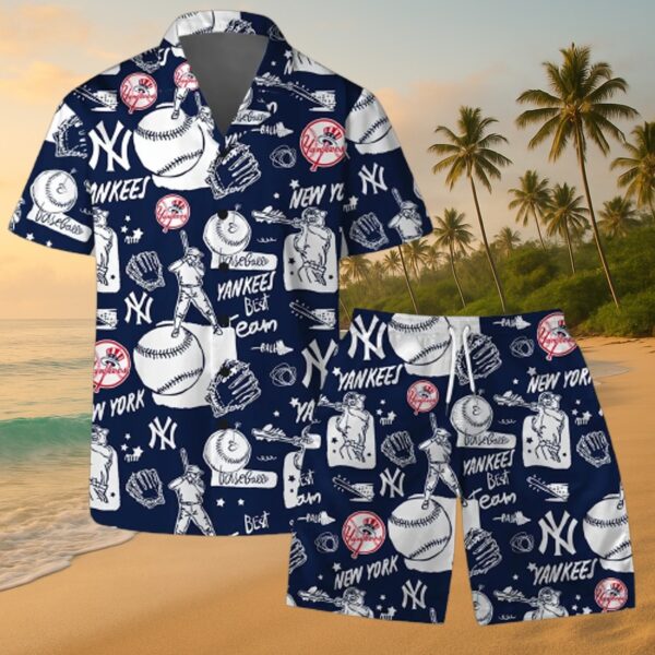 Yankees Navy Baseball Sketch Aloha Shirt - MLB Fan Gear - Image 6
