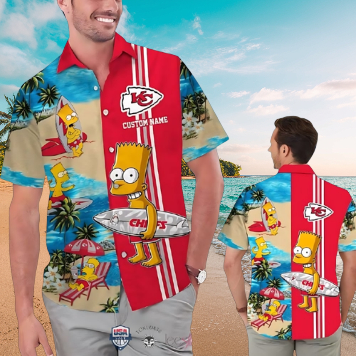 Bart's Chiefs Beach Day Customizable Hawaiian Shirt
