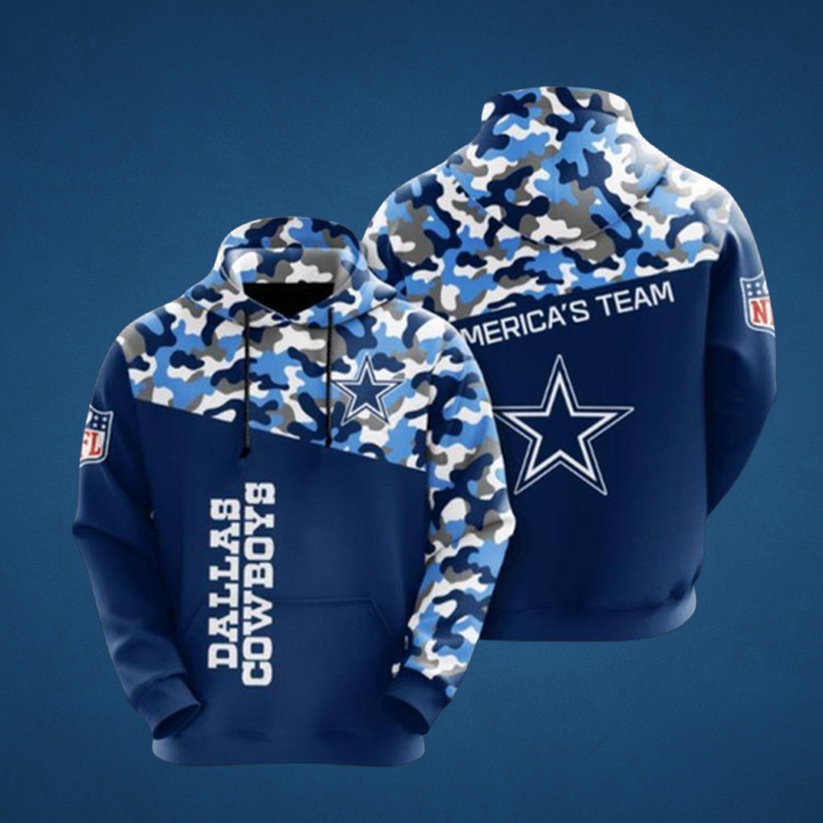 Dallas Cowboys Blue Camo 3D All-Over Print NFL Hoodie