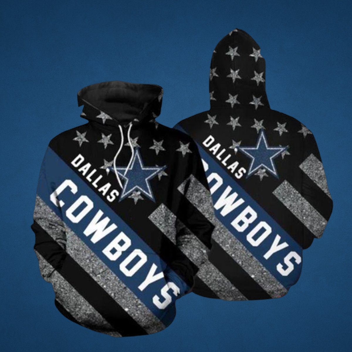 Dallas Cowboys Glitter Stripe 3D All-Over Print NFL Hoodie
