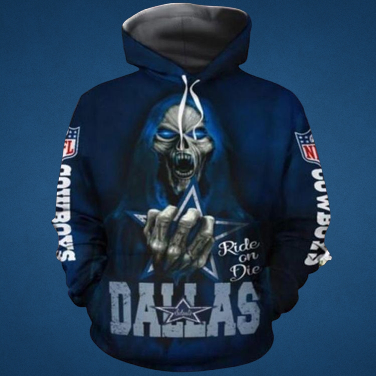 Dallas Cowboys “Ride or Die” Grim Reaper 3D All-Over Print NFL Hoodie