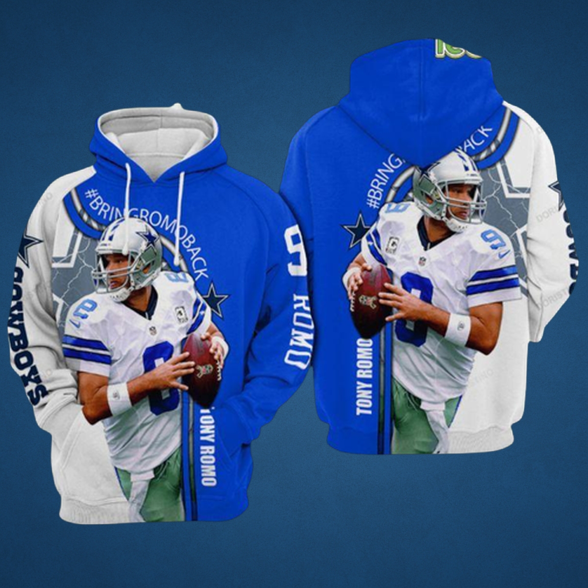 Tony Romo #9 “BringRomoBack” 3D All-Over Print Dallas Cowboys NFL Hoodie