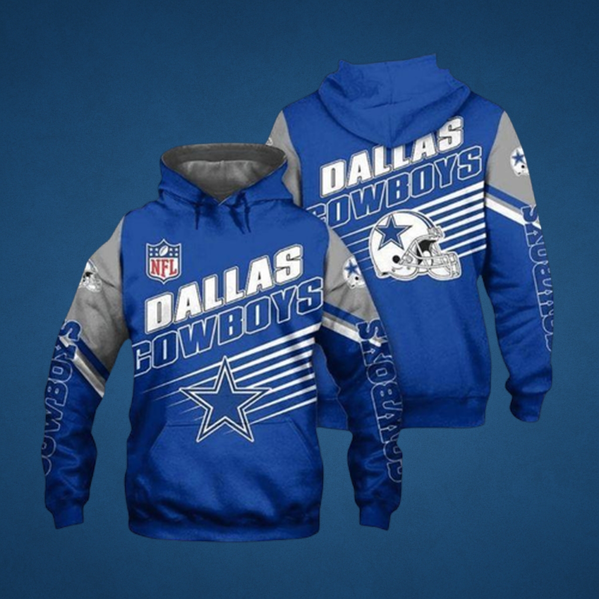 Dallas Cowboys 3D Diagonal Stripe All-Over Print NFL Hoodie