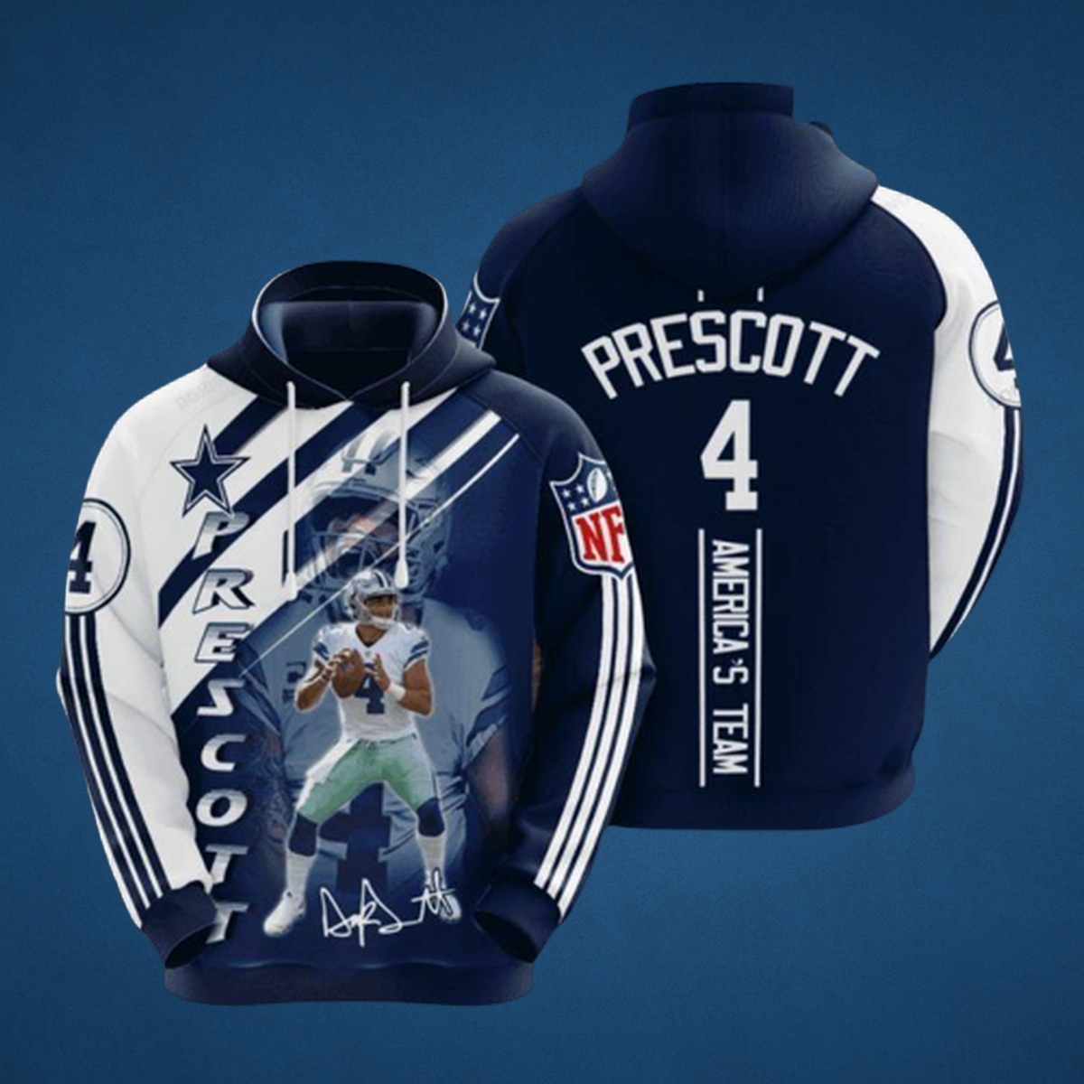 Dak Prescott #4 Dallas Cowboys AOP Fan Hoodie
