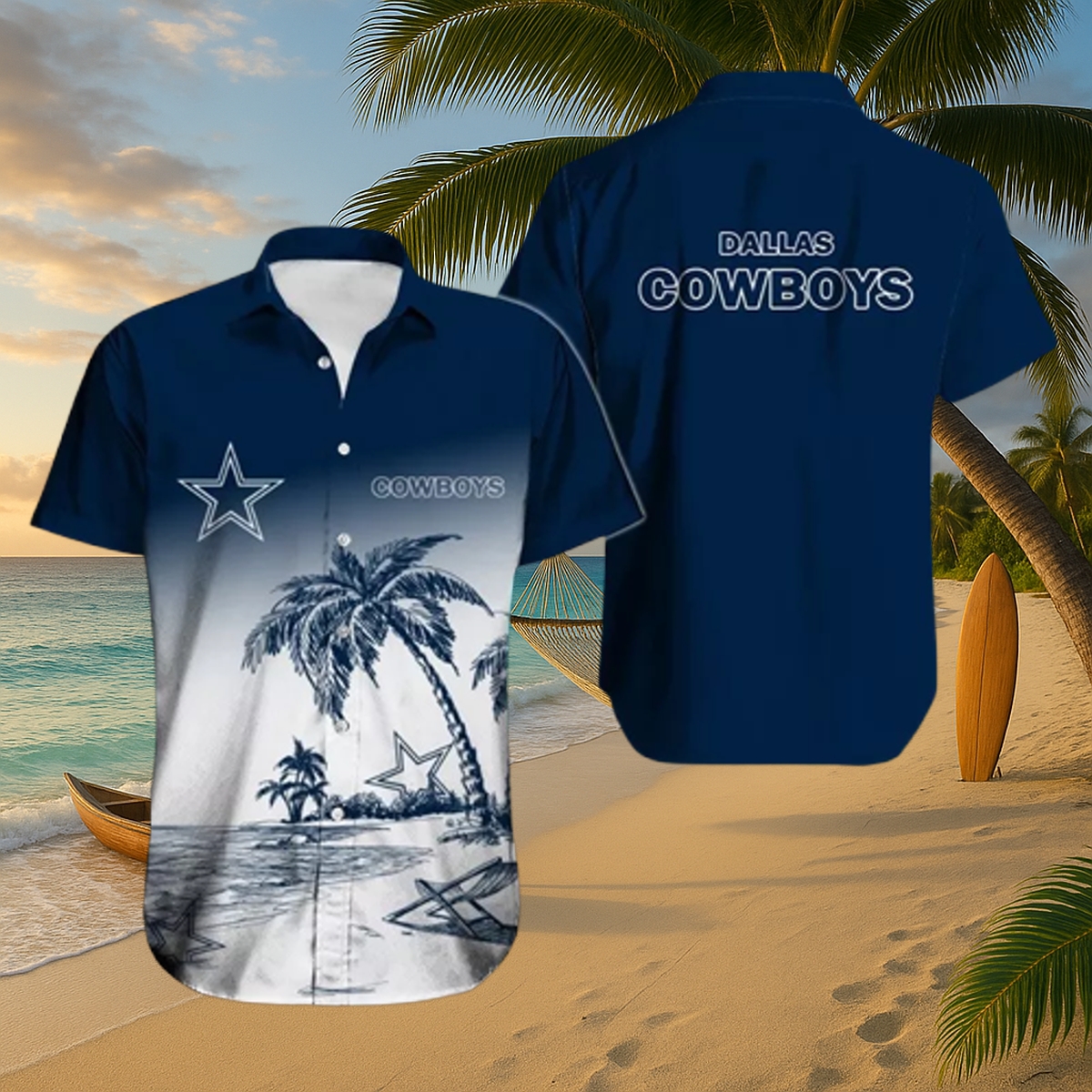 Dallas Cowboys Beachfront Vibes Hawaiian Shirt – Tropical Palm Tree Button-Up Fan Shirt