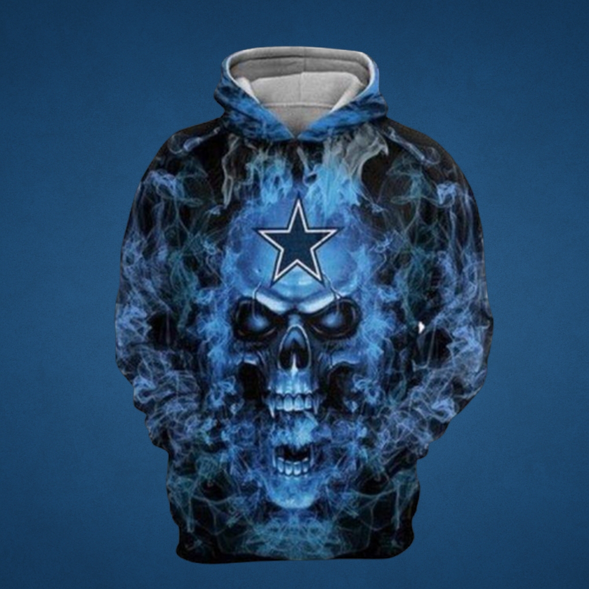Dallas Cowboys Blue Skull All-Over Print Hoodie
