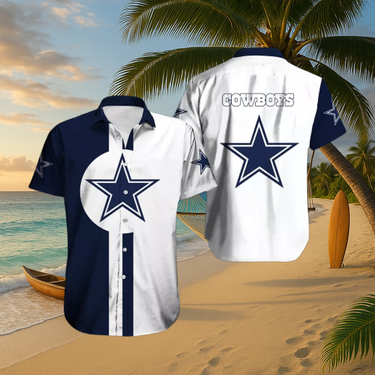 Dallas Cowboys Split-Color Bold Stripe Hawaiian Shirt – Tropical Button-Up Fan Jersey