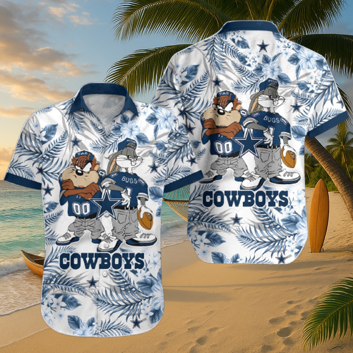 Dallas Cowboys Looney Tunes “All-Stars” Hawaiian Shirt – Bugs & Taz Tropical Button-Up Fan Jersey