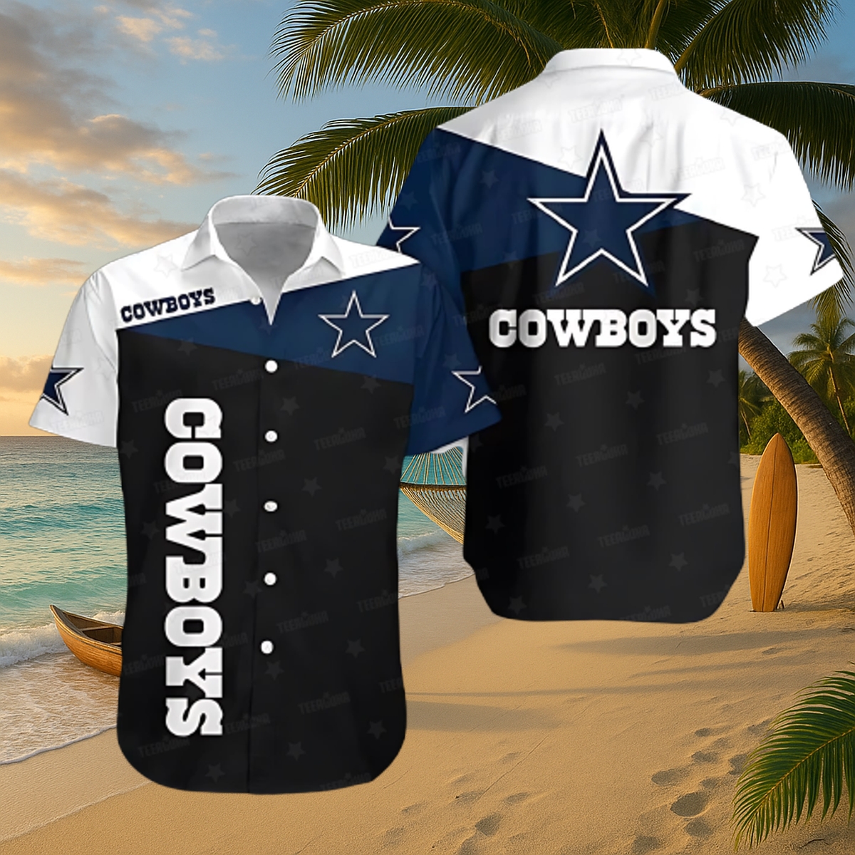 Dallas Cowboys Classic Block Hawaiian Shirt – Two-Tone Camp Collar Button-Up Fan Jersey