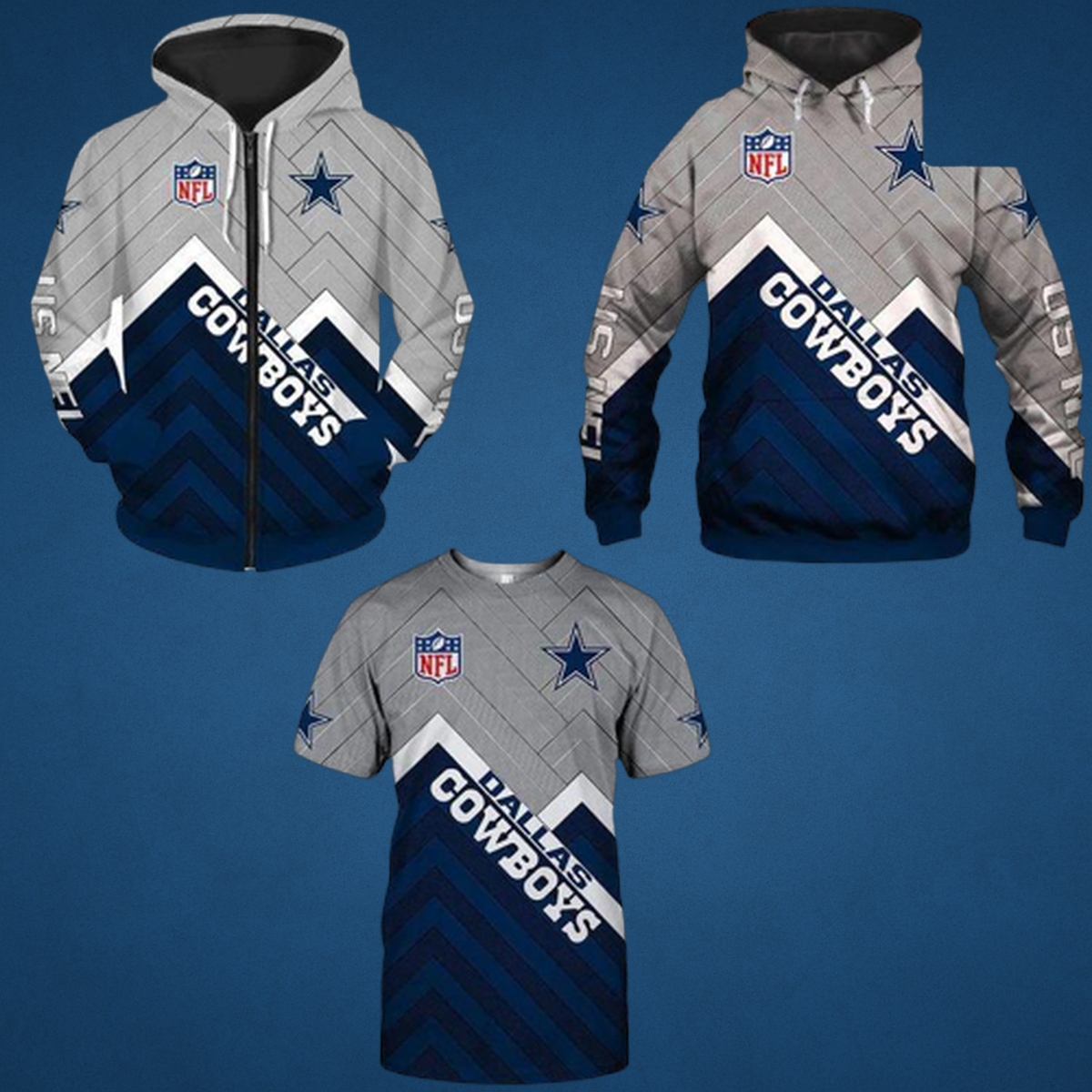 Dallas Cowboys Geometric Print Hoodie & Tee Fan Gear