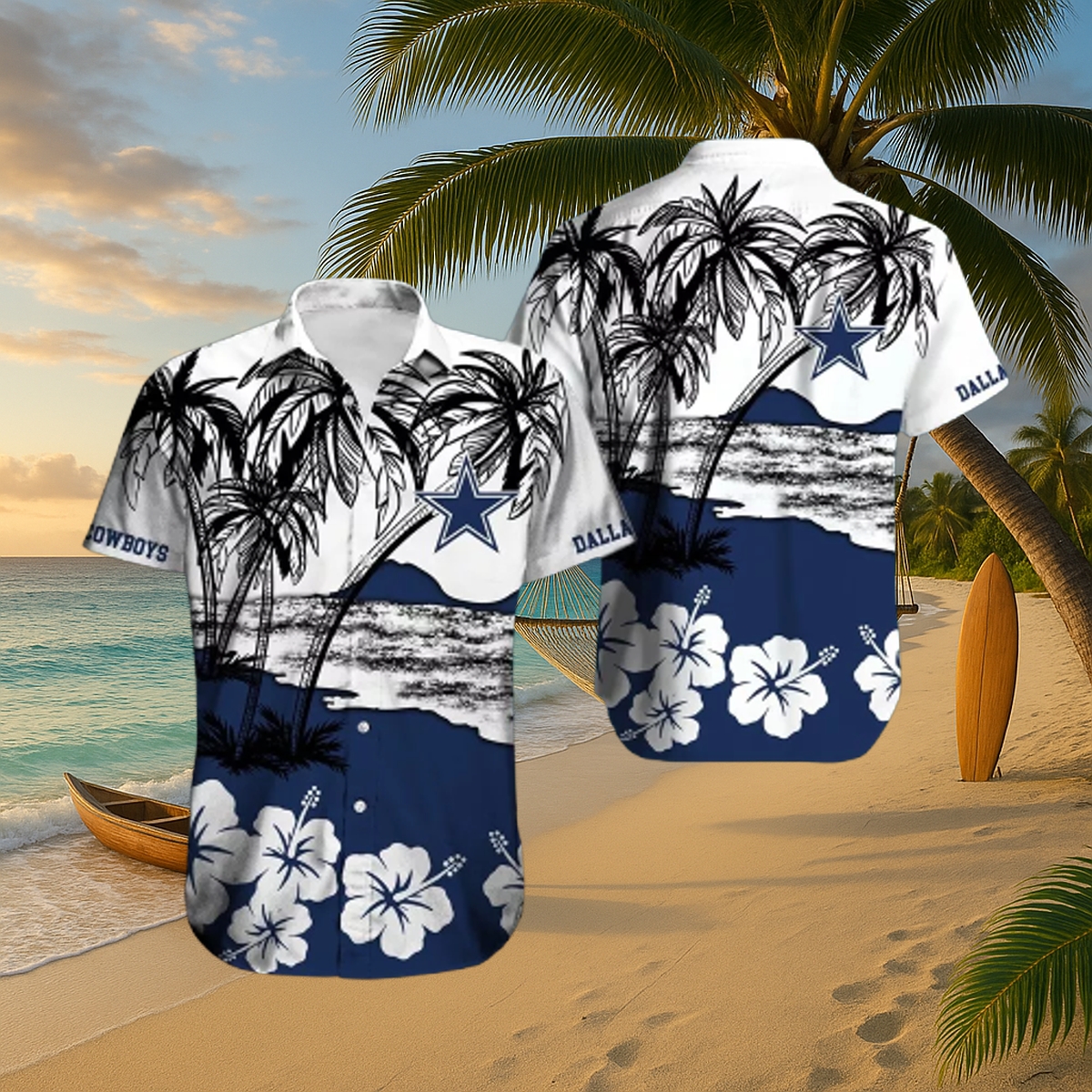 Dallas Cowboys Coastal Escape Hawaiian Shirt – Tropical Palm Tree Button-Up Fan Camp Collar