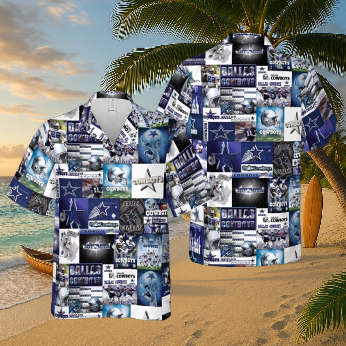 Dallas Cowboys Collage Hawaiian Shirt – All-Over Team Photo Montage Button-Up Camp Collar