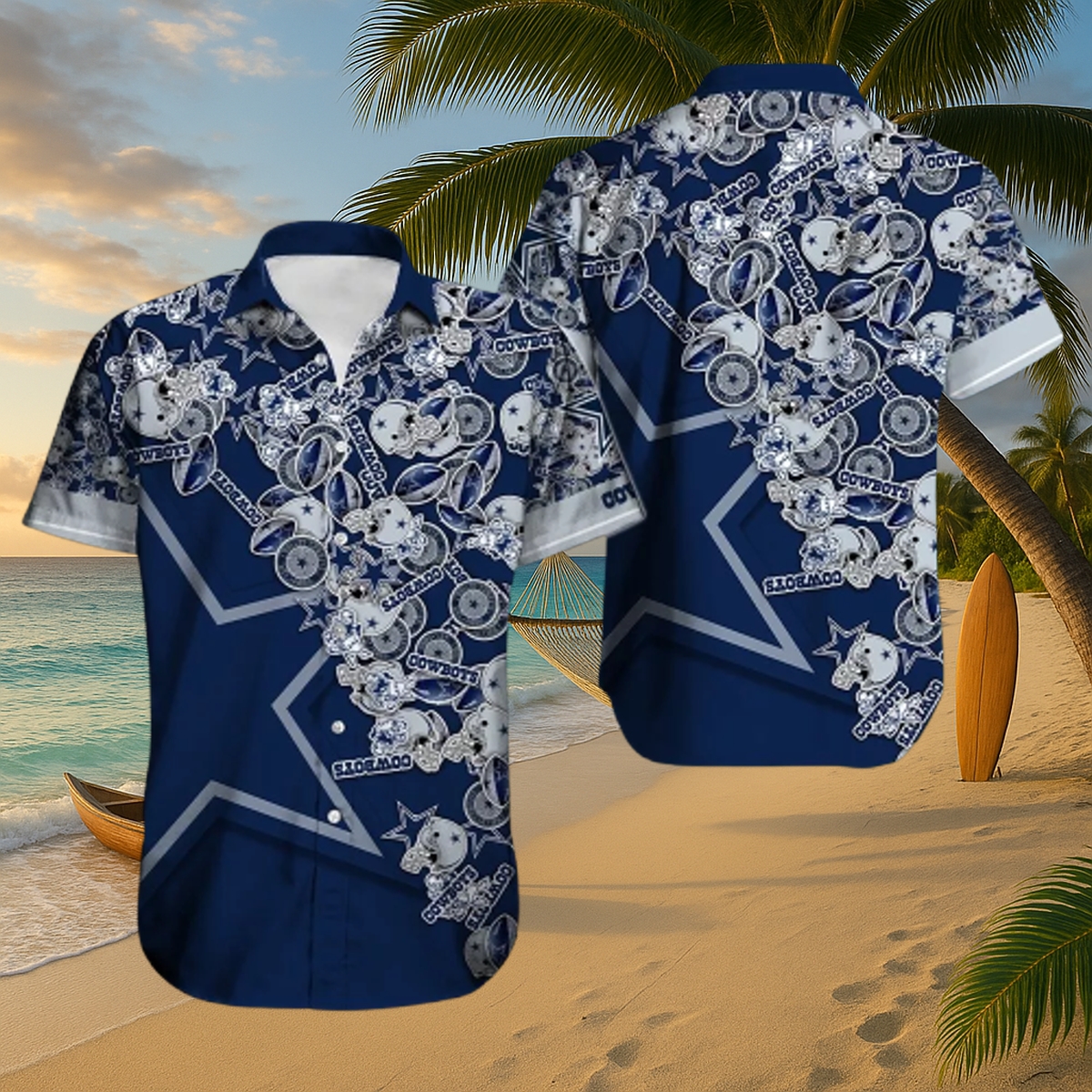 Dallas Cowboys Comic Craze Hawaiian Shirt – All‐Over Helmet & Logo Scatter Camp Collar