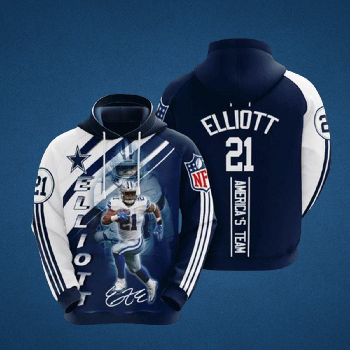 Dallas Cowboys Ezekiel Elliott #21 Full Print Hoodie