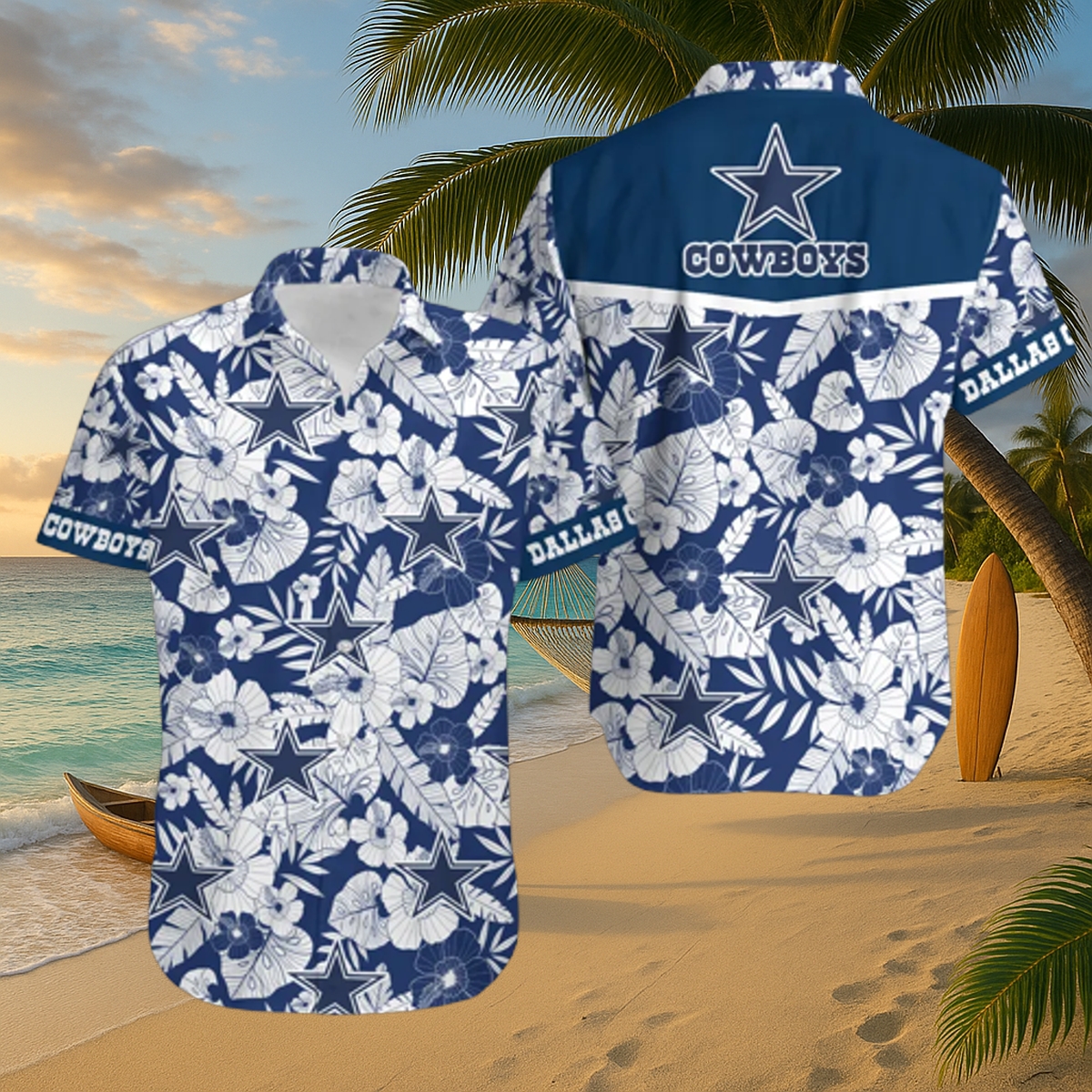Dallas Cowboys Floral Elegance Hawaiian Shirt – Blue & White Tropical Button-Up