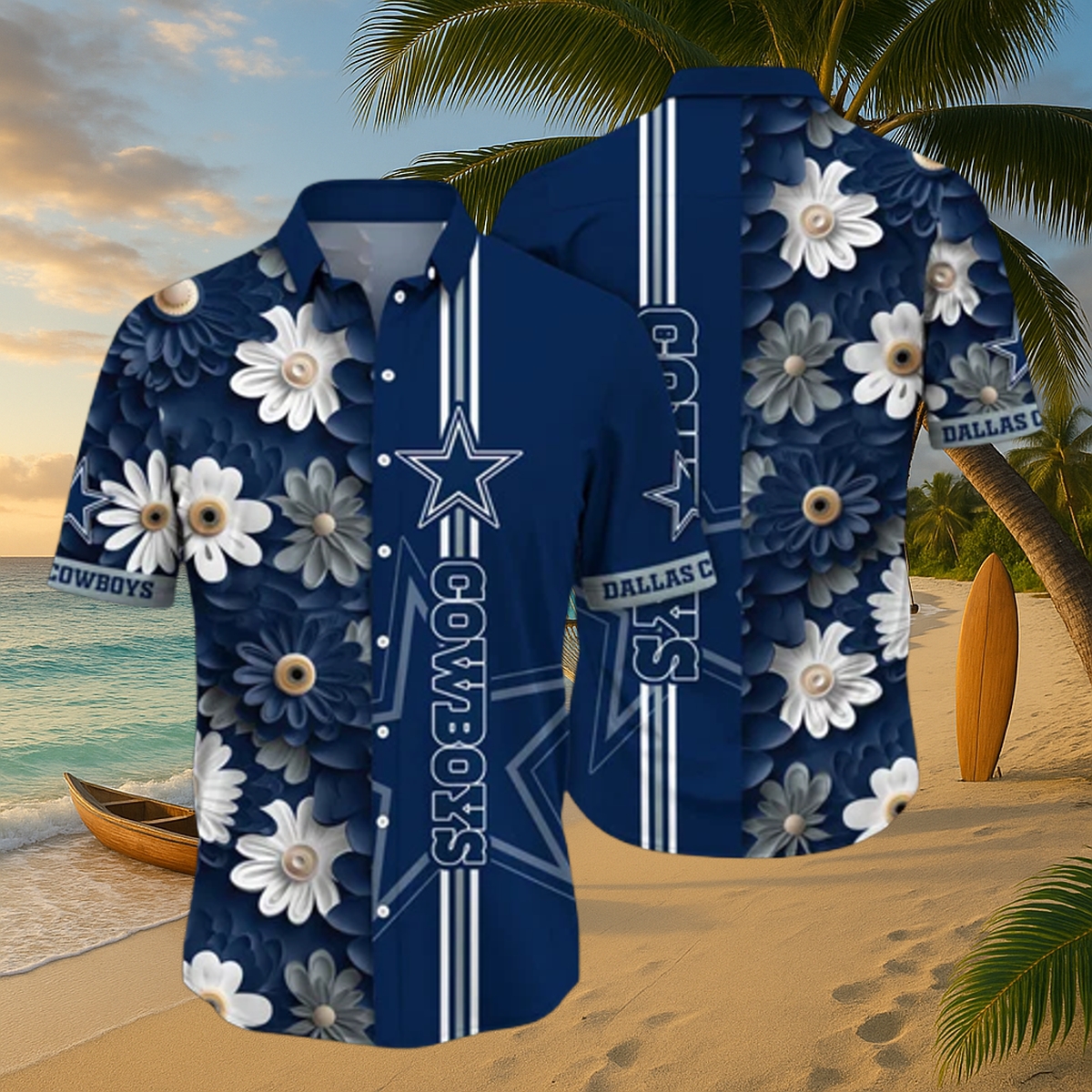 Limited-Edition Dallas Cowboys Floral Stripes Hawaiian Shirt – Stay Cool & Game-Day Tropical Style
