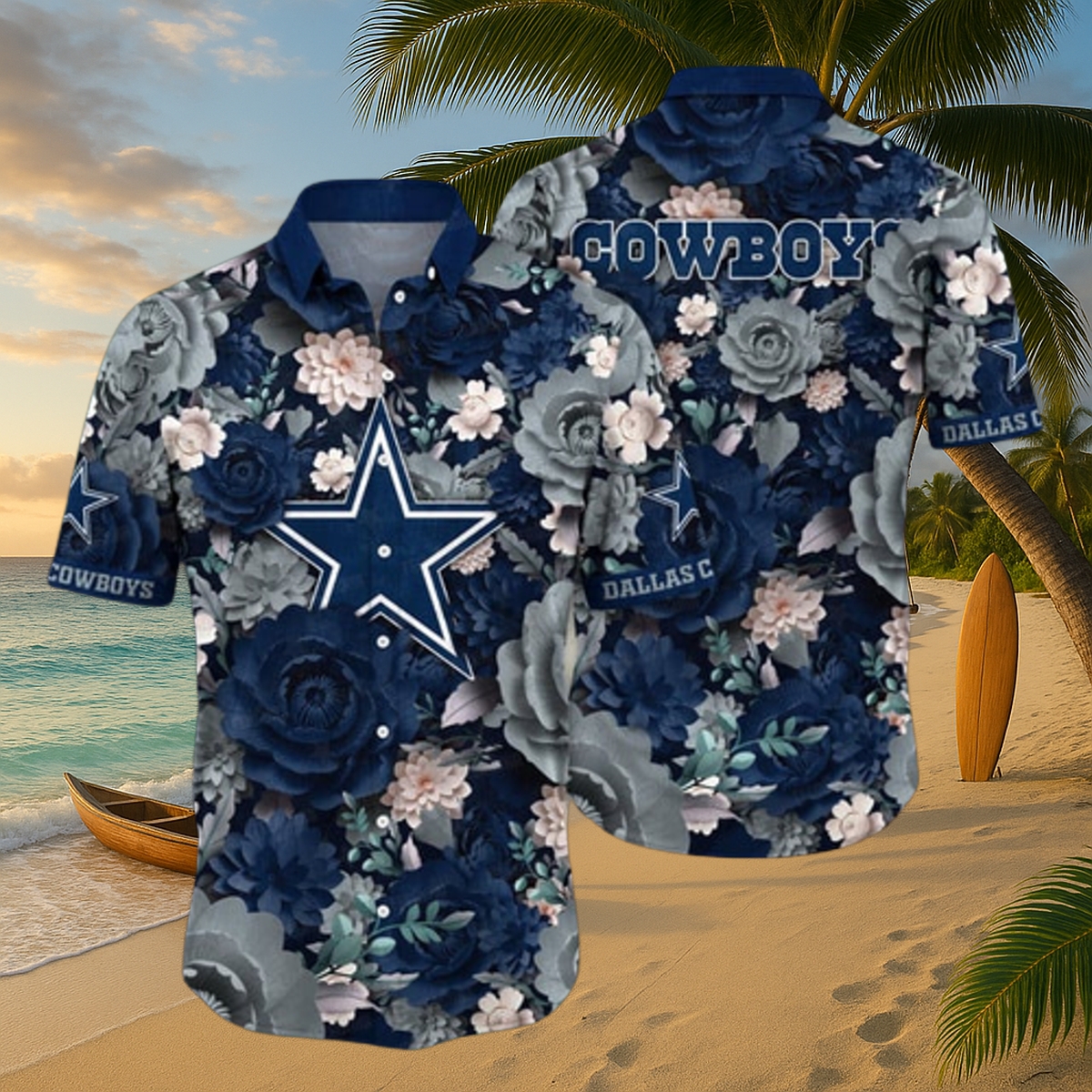 Dallas Cowboys Monochrome Blooms Eco-Rayon Hawaiian Shirt – Unisex Tailgate & Beach Print