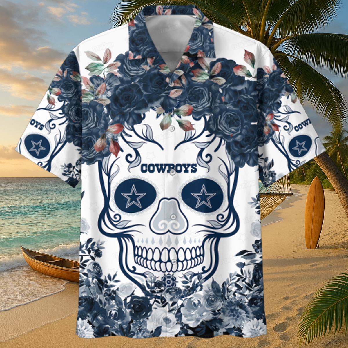 Dallas Cowboys Day of the Dead Skull Hawaiian Shirt – Premium NFL Button-Up