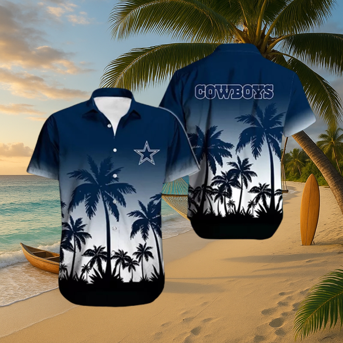 Dallas Cowboys Palm Silhouette Hawaiian Shirt – Ultra-Soft Game-Day Button-Up