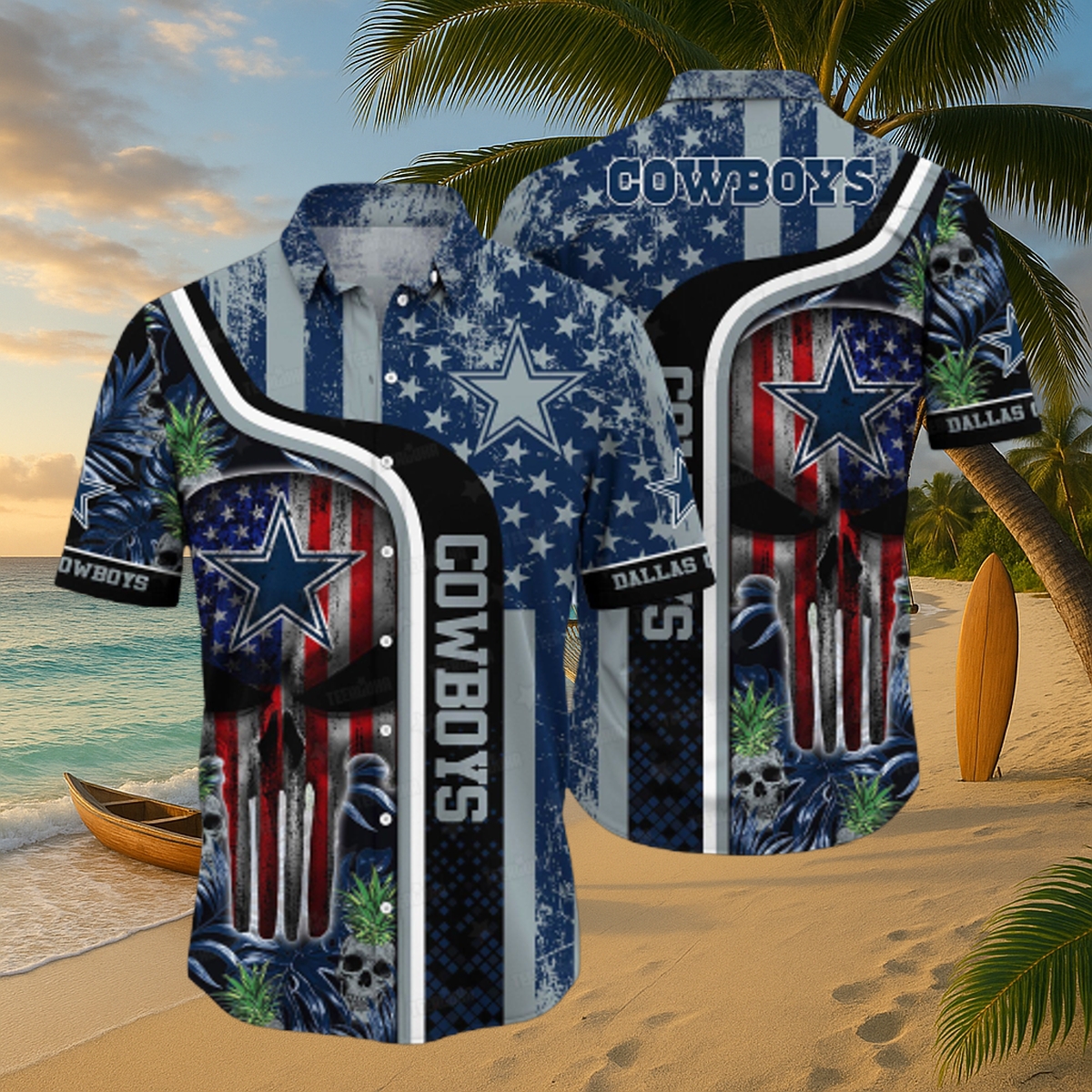Dallas Cowboys Patriot Skull Hawaiian Shirt – Premium NFL Game-Day Button-Up