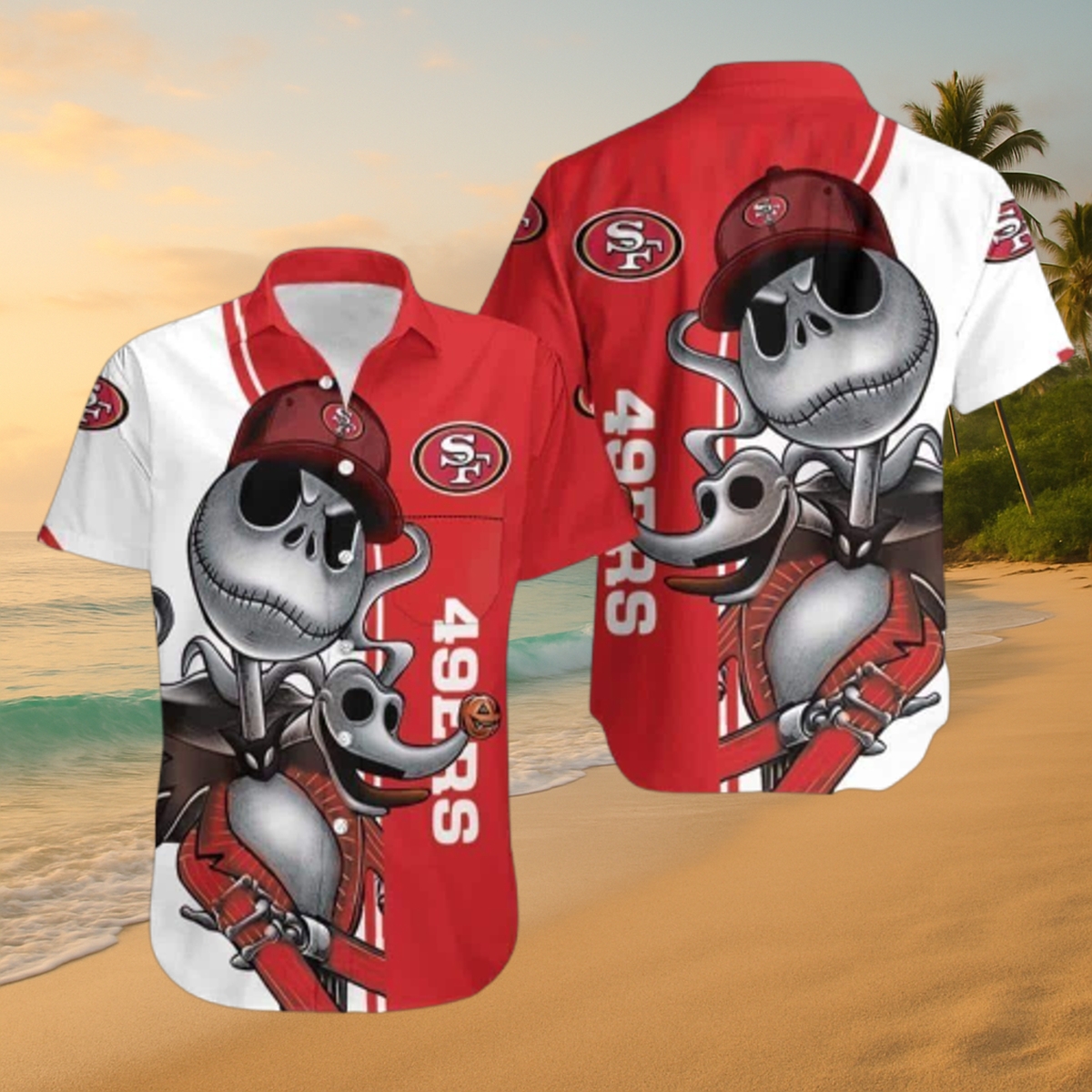 Official San Francisco 49ers Skellington & Zero Aloha Hawaiian Shirt – NFL Island Tailgate Gear