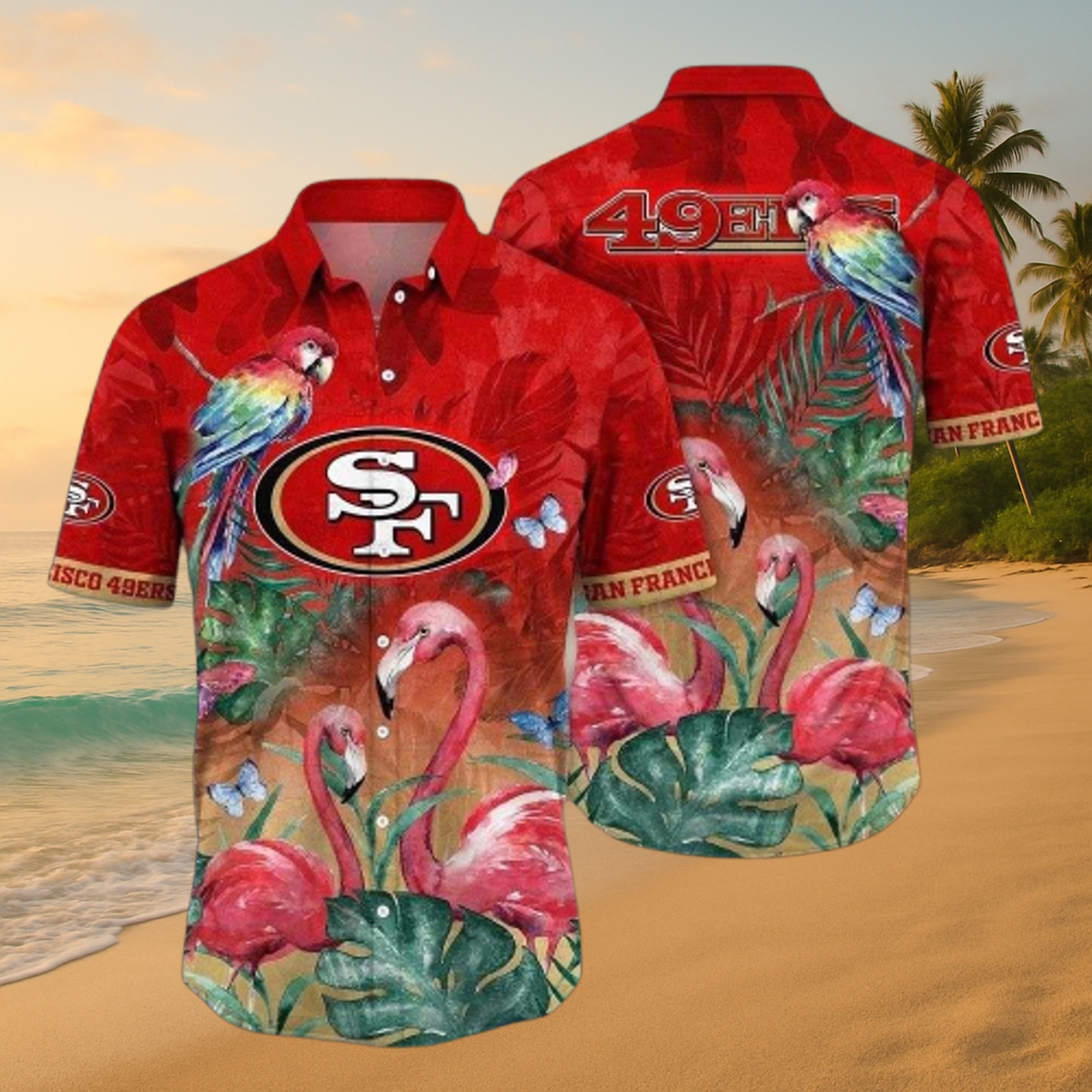 Official San Francisco 49ers Tropical Parrot & Flamingo Aloha Hawaiian Shirt – NFL Tailgate & Beachwear