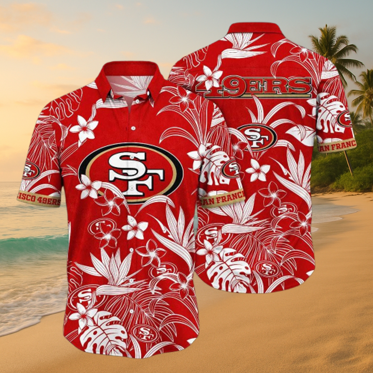 Officially Licensed San Francisco 49ers Tropical Spirit Hawaiian Aloha Shirt – NFL Tailgate & Beachwear