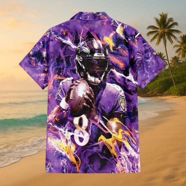 Baltimore Ravens Lamar Jackson Aloha Button-Up Fan Shirt - Image 3