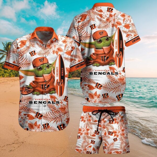 Bengals Baby Yoda Tropical Button-Up & Shorts Set