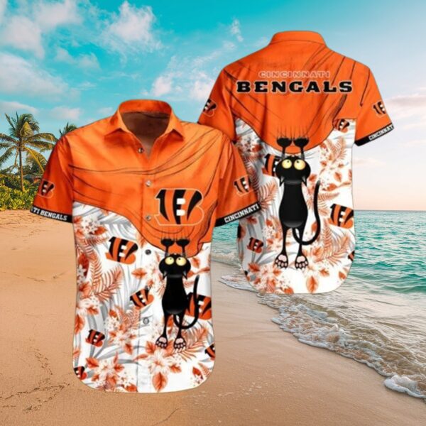 Bengals Funny Cat Hawaiian Shirt - NFL Tropical Fan Apparel